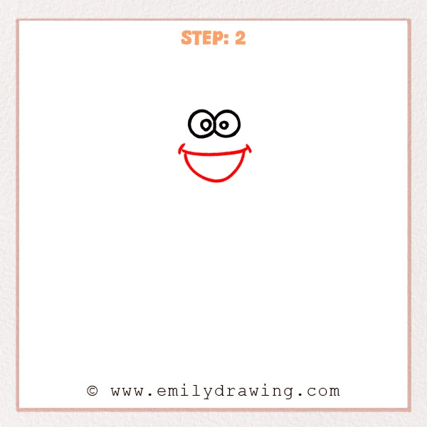 how to draw a cookie monster - Cookie Monster sketch with large eyes and a wide open smiling mouth added beneath them.